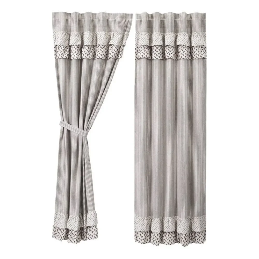 Farmhouse Brown Ruffle Striped Room Darkening Curtain Panel Pair 40